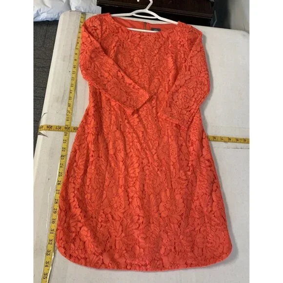 Vince Camuto Dress Coral Lace Overlay Long Sleeve Dress Size 2 - Picture 3 of 8